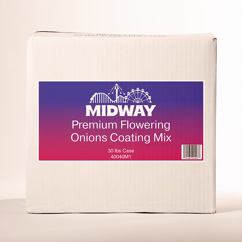 Photo of a 30lb case of Midway Premium Flowering Onion Coating mix