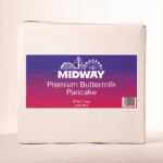 Photo of a 30lb case of Midway Premium Buttermilk Pancake mix