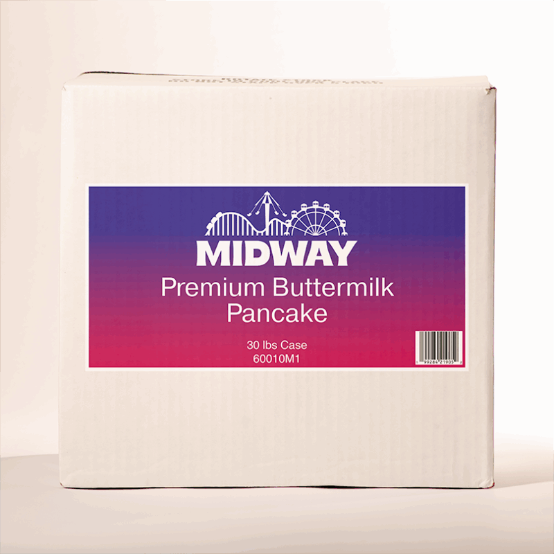 Photo of a 30lb case of Midway Premium Buttermilk Pancake mix